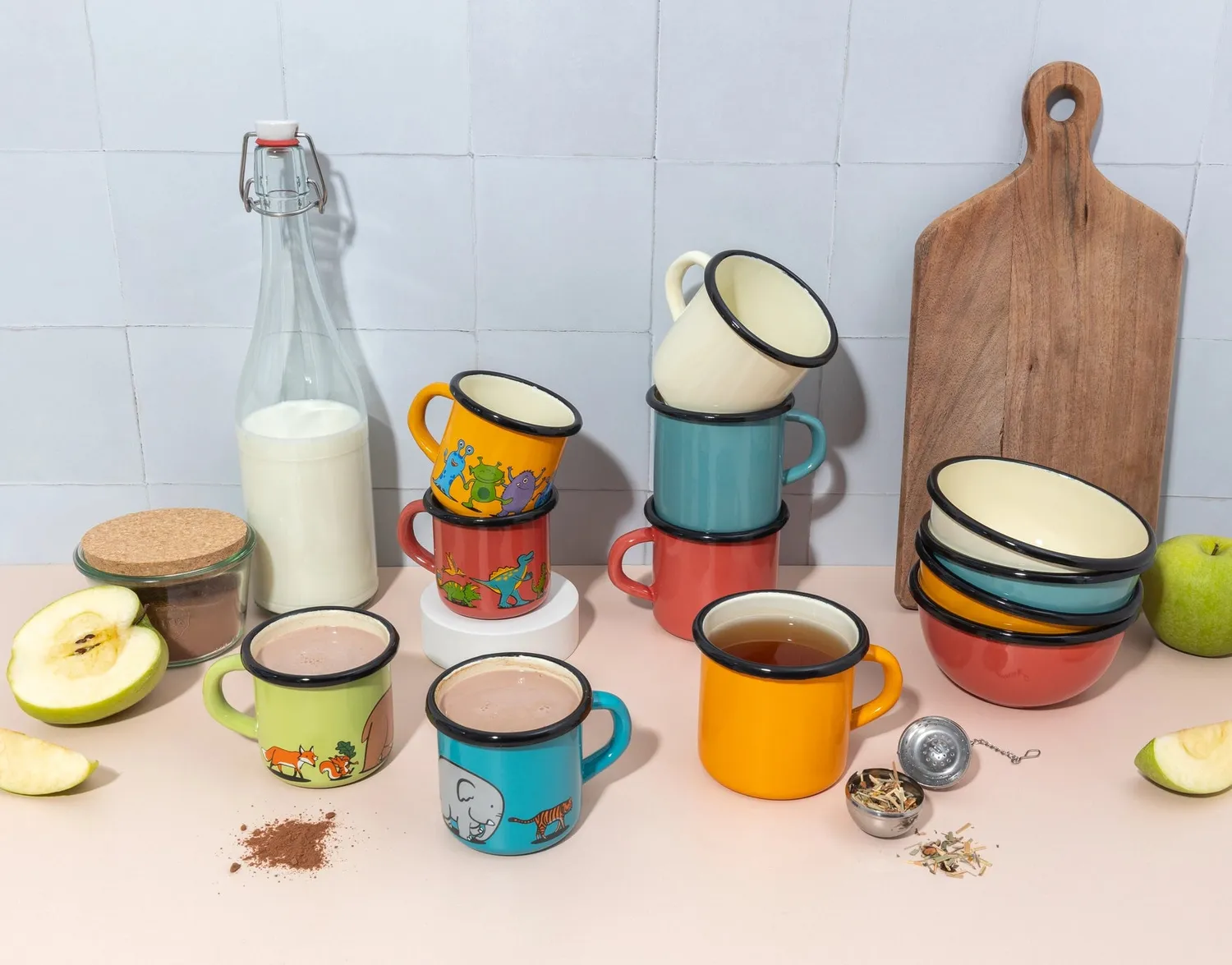Natuur en Puur Emaille Mokken Set 4 Kleuren bekers