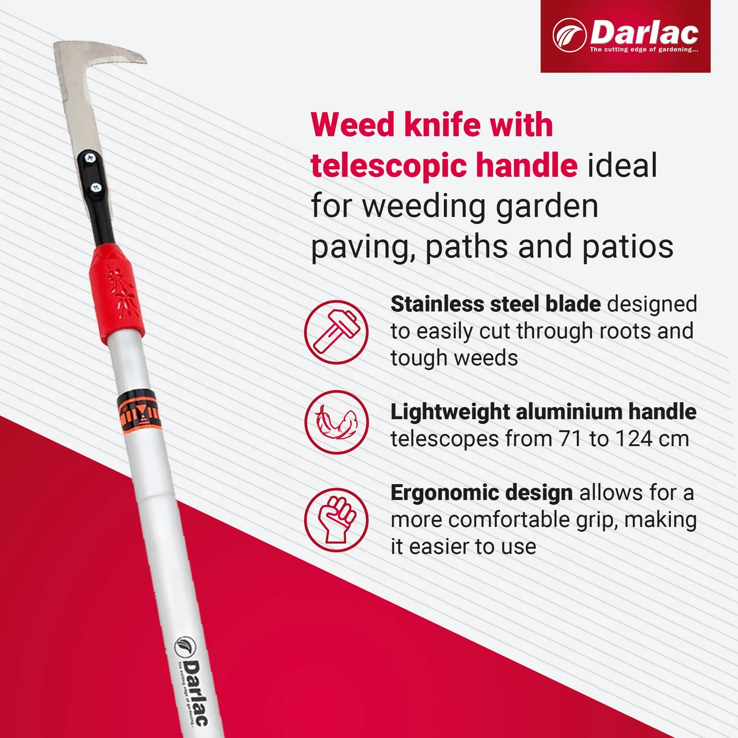 Darlac Telescopic Weed Knife onkruidmes 71-124cm staand