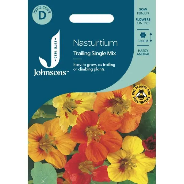 Johnsons Nasturtium Trailing Single Mixed bloemzaden gemengd