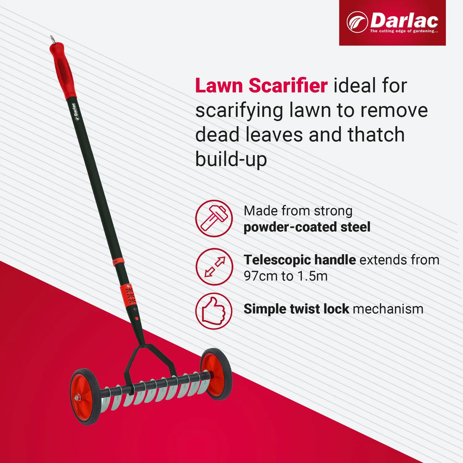 Darlac Lawn Scarifier verticuteerhark telescopisch staal