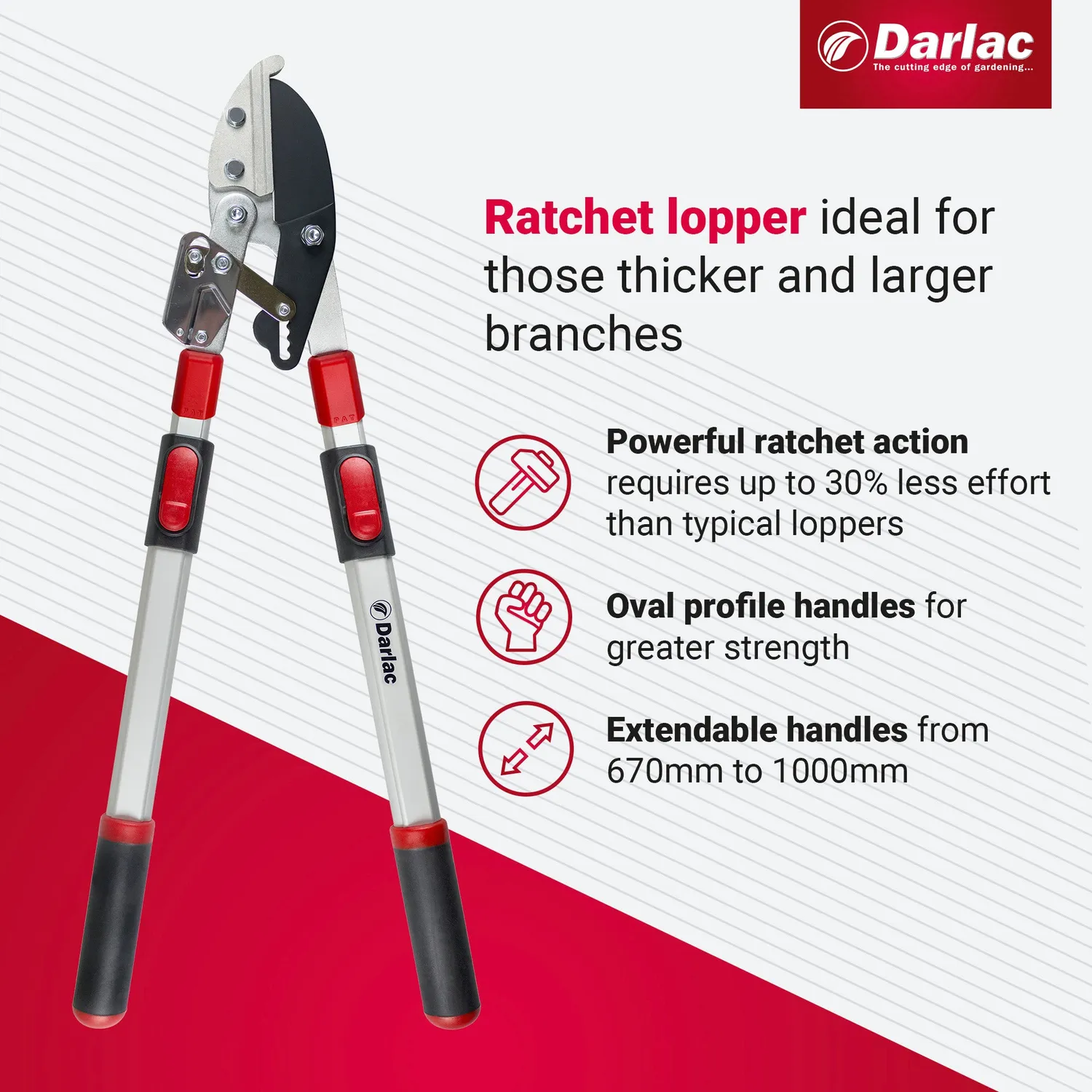 Darlac Telescopic Ratchet takkenschaar 50 mm uitschuifbaar