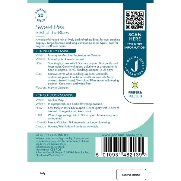 Johnsons Sweet Pea Best of the Blues bloemzaden blauw 180 cm