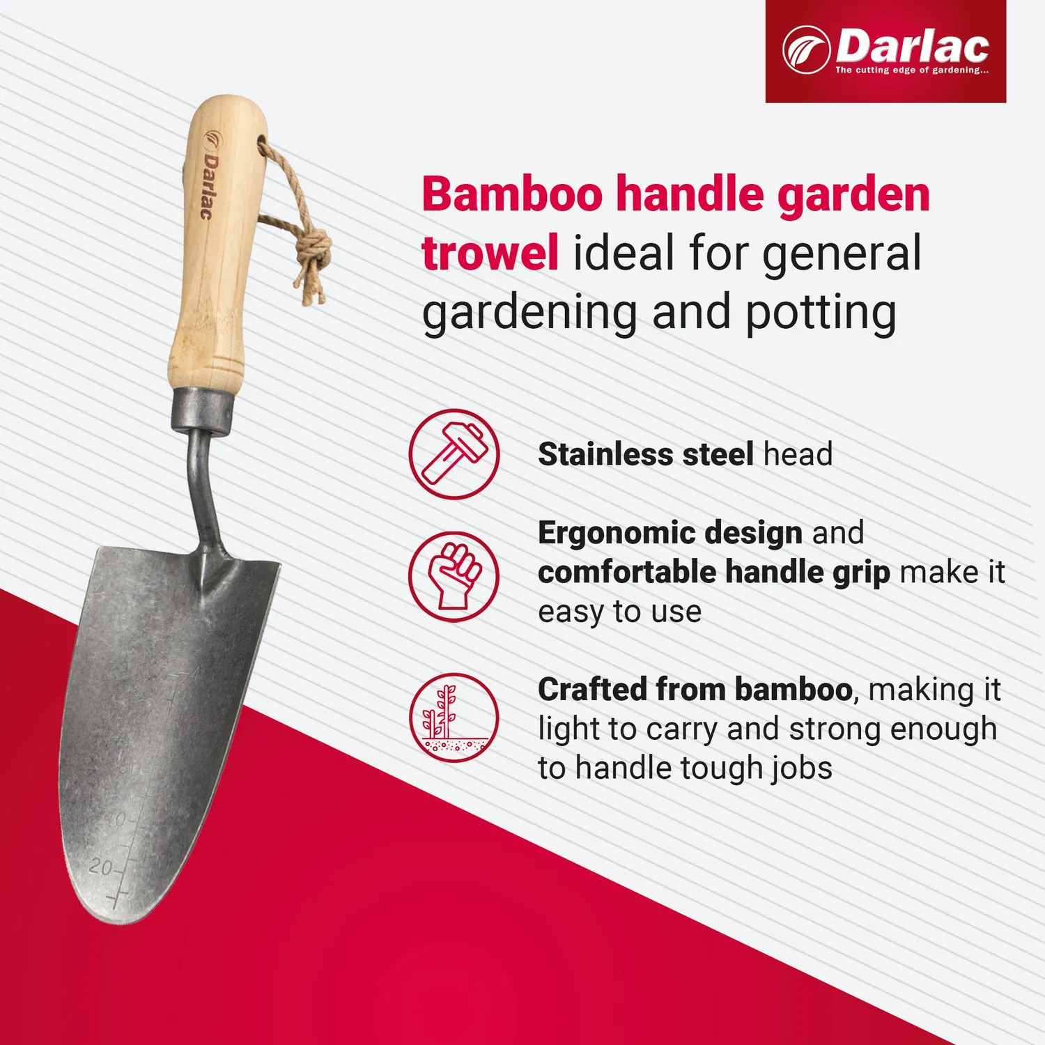 Darlac Bamboo plantschep rvs 33 cm bamboe handvat