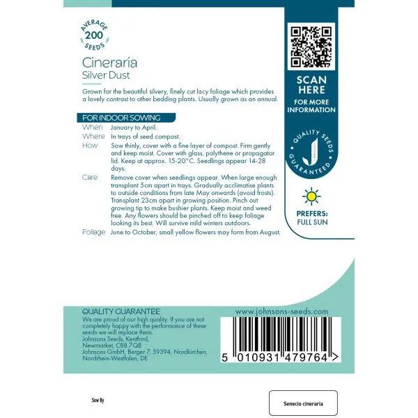 World Botanics Silver Dust cineraria bloemzaden zilverblad