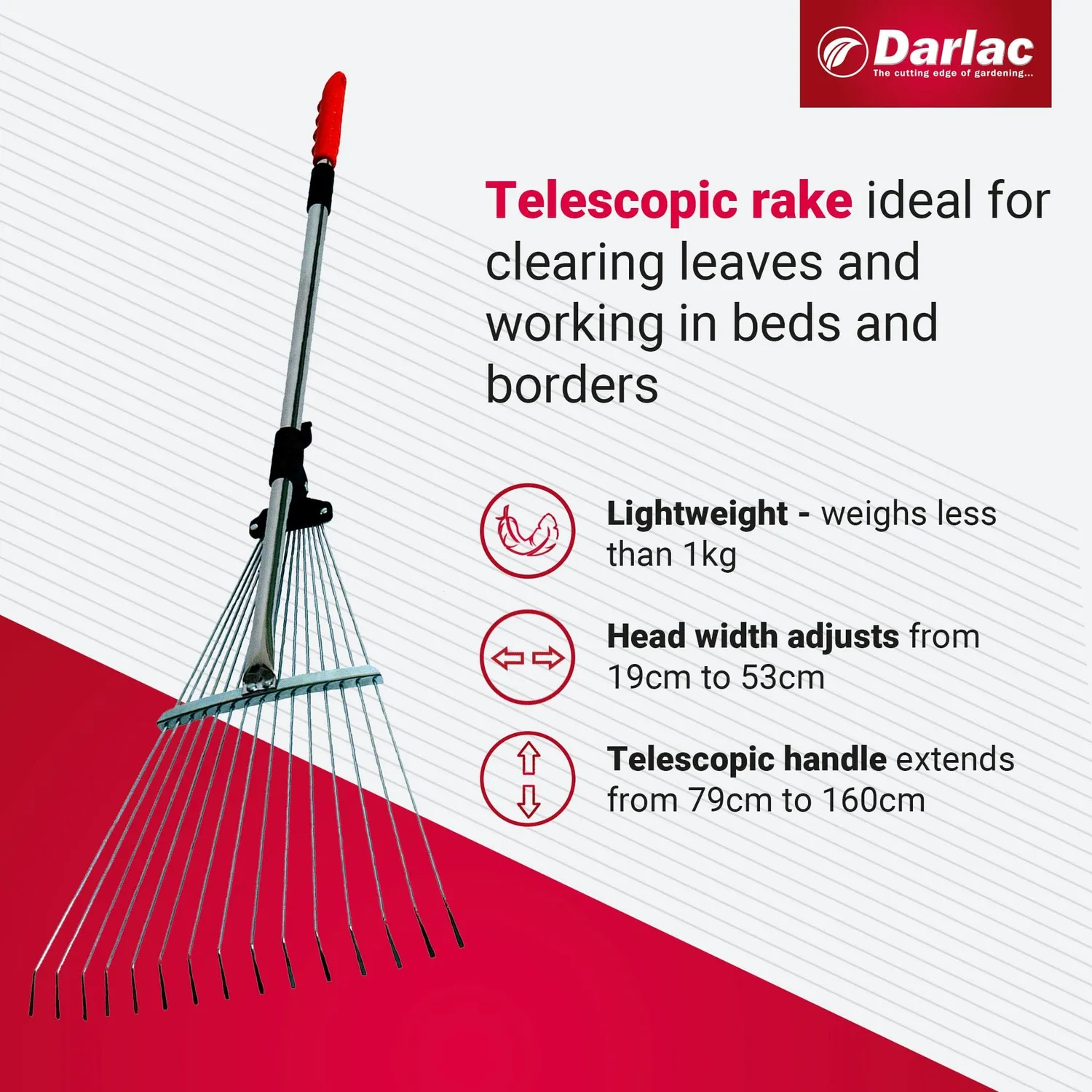 Darlac Expanding Telescopic Rake tuinhark 15 tanden